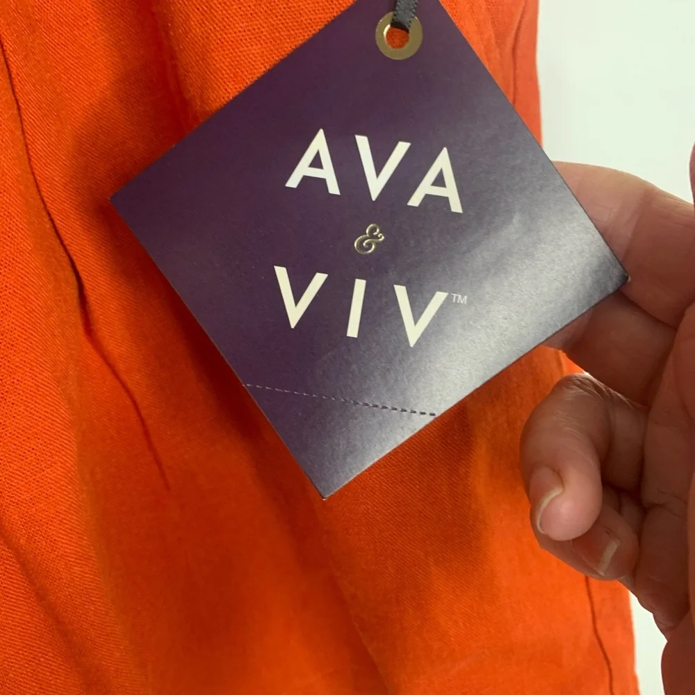 AVA & VIV SIZE 1X NEW LINEN BLEND SHORTS ORANGE RUST BELTED